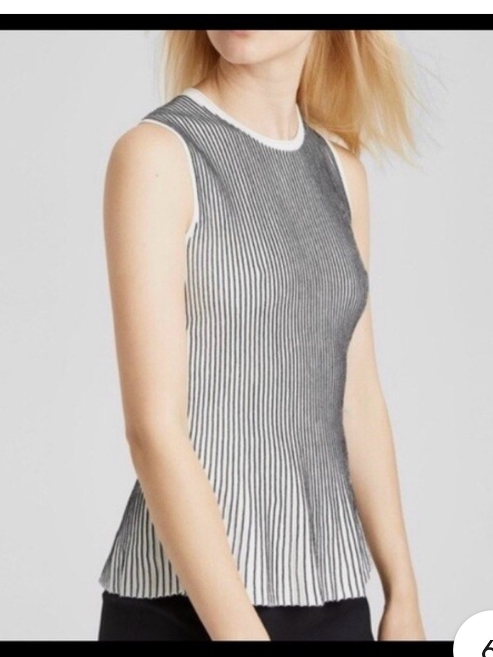 Theory Black and White Striped Sleeveless Knit Tank